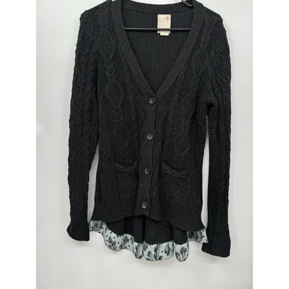 Anthropologie Far Away From Close Charcoal Peplum‎ Cardigan Sweater Size small - Picture 1 of 8